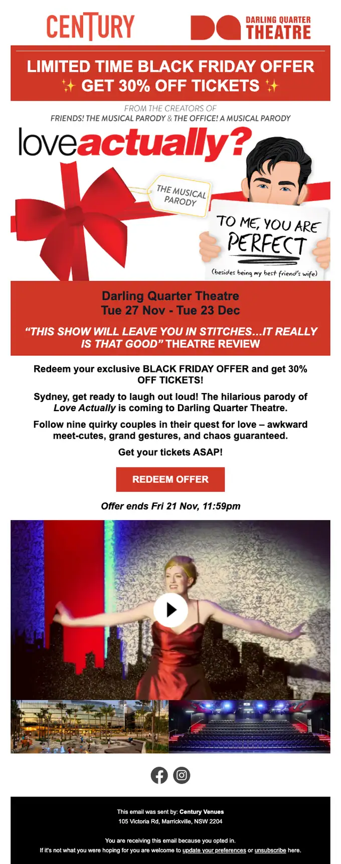 Century - Darling Quarter Theatre discount offer email, full length
