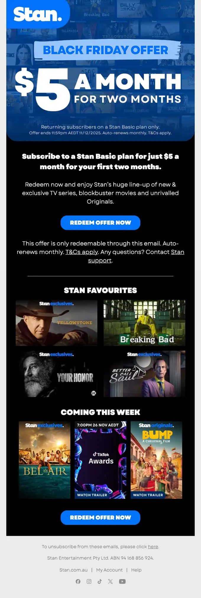 Stan. discount offer email, full length