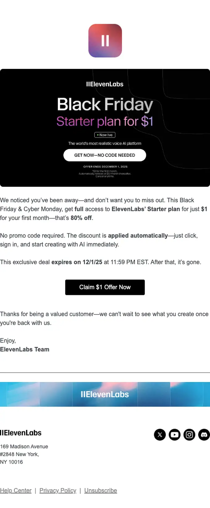ElevenLabs re engagement email, full length