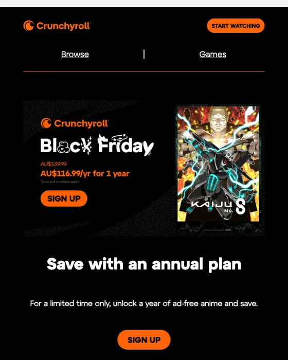 Crunchyroll discount offer email
