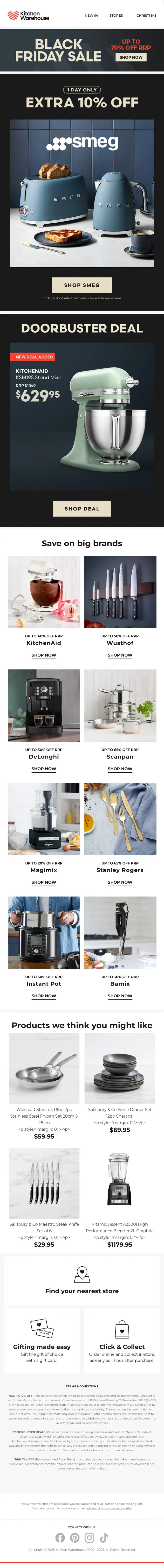 Kitchen Warehouse sale email, full length