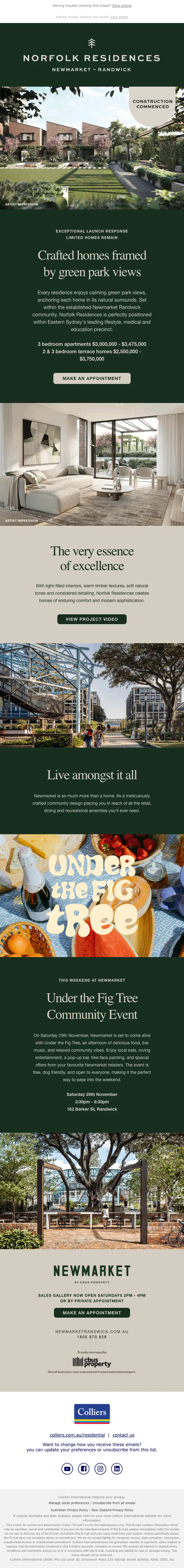 Colliers Residential Sydney promotional email, full length