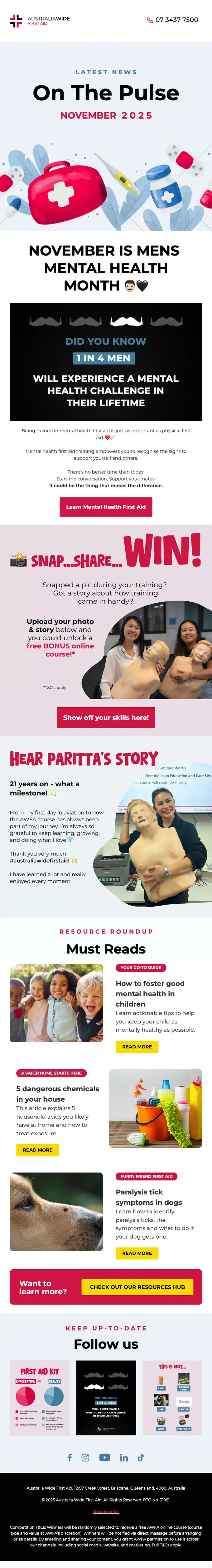 Australia Wide First Aid newsletter email, full length