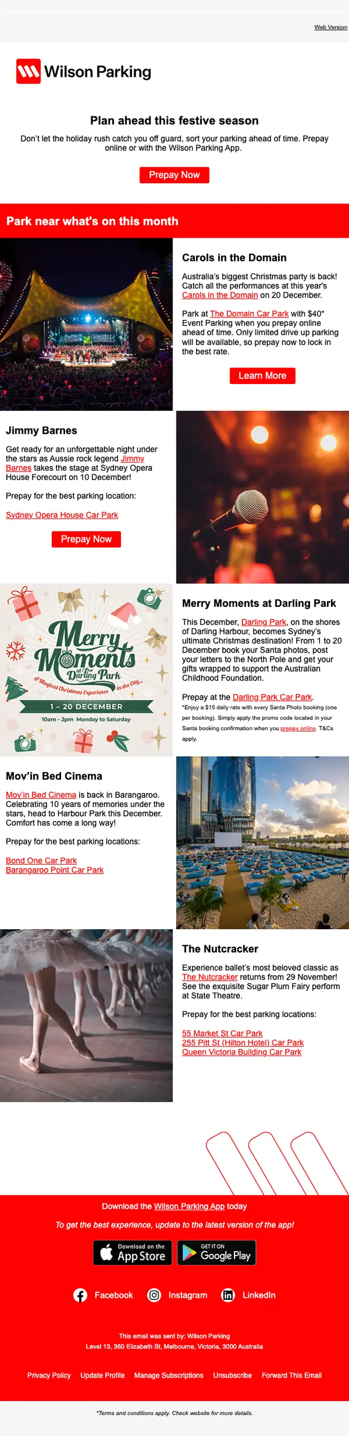 Wilson Parking Australia promotional email, full length