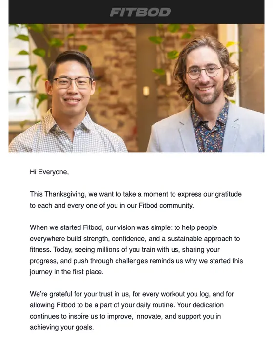 Fitbod thank you email