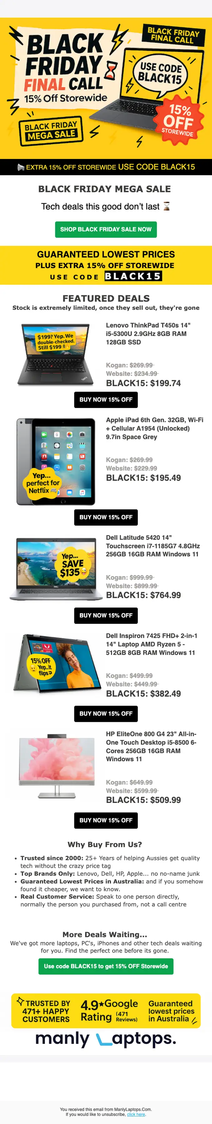 ManlyLaptops.Com.Au sale email, full length