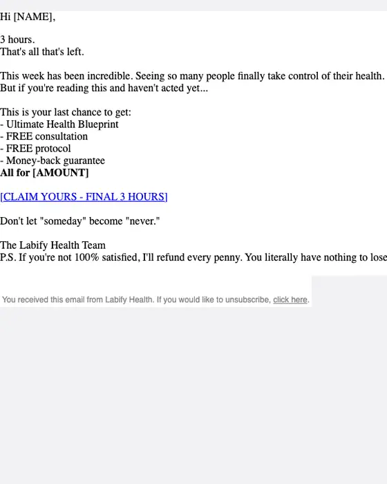 Labify Health discount offer email