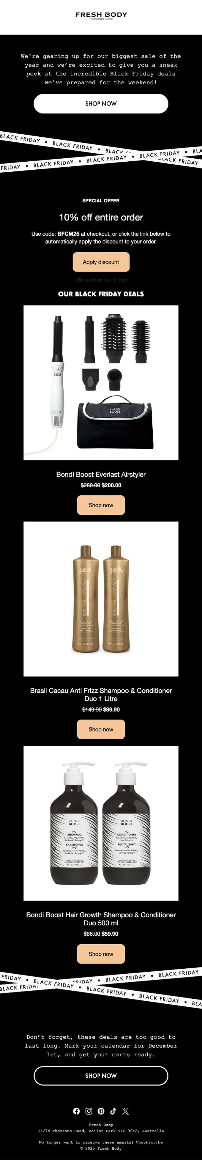 Fresh Body sale email, full length