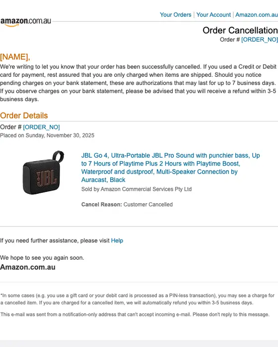 Amazon.com.au email