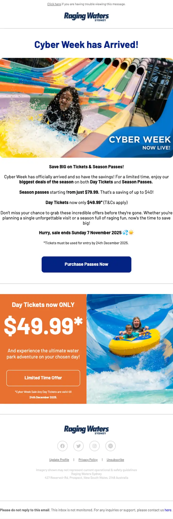 Raging Waters Sydney sale email, full length
