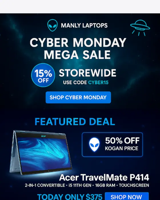 ManlyLaptops.com.au Cyber Monday email