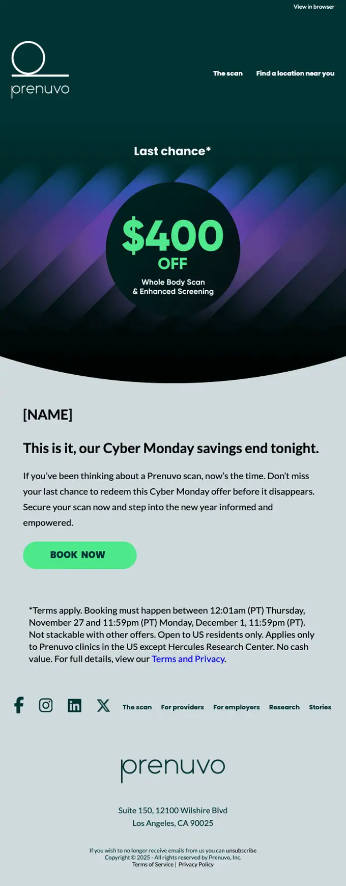 Prenuvo discount offer email, full length