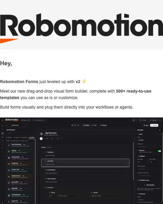 Robomotion product launch email