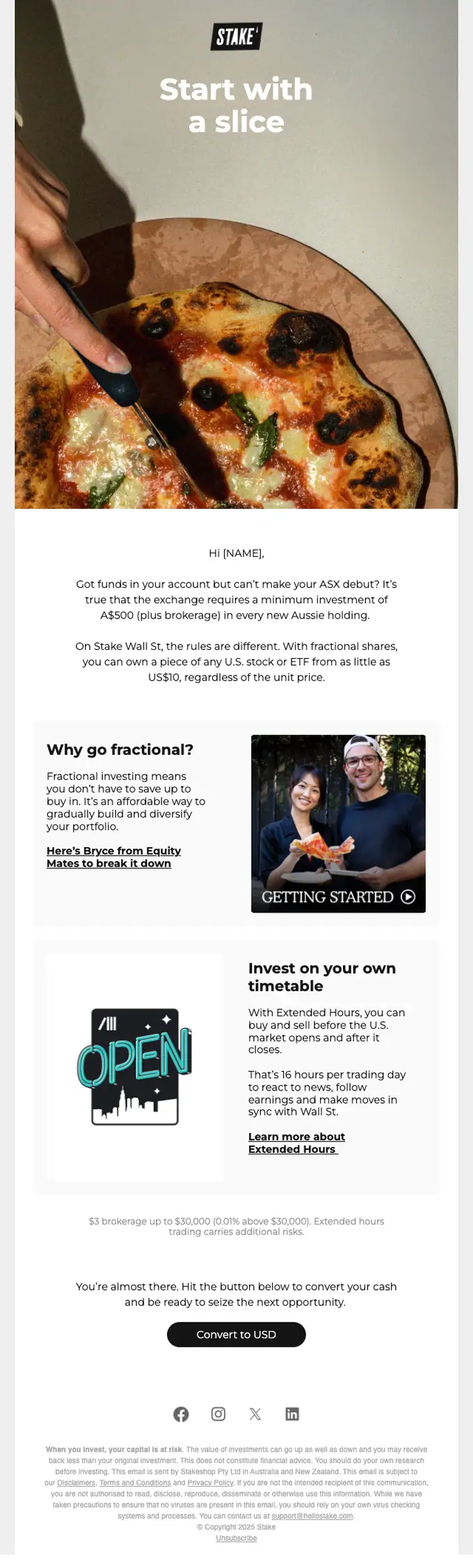 Stake promotional email, full length