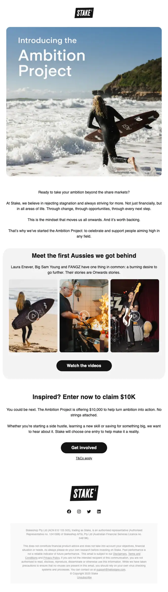 Stake promotional email, full length