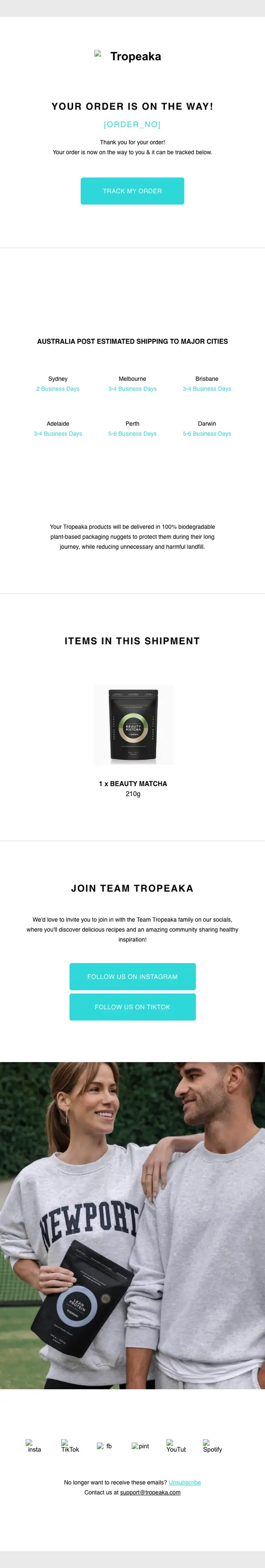 Tropeaka shipping email, full length