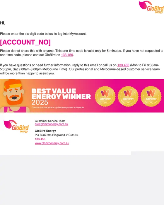 GloBird Energy email