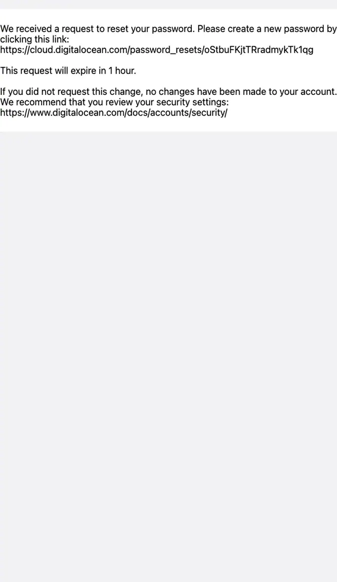 DigitalOcean password reset email, full length
