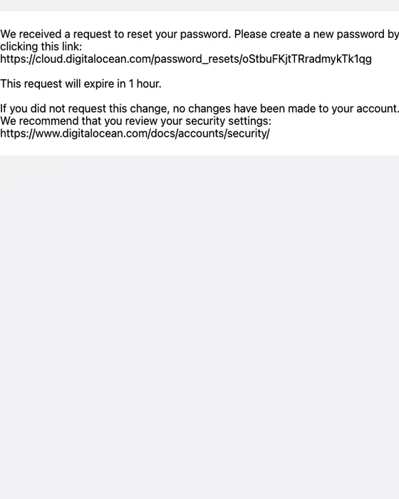 DigitalOcean password reset email