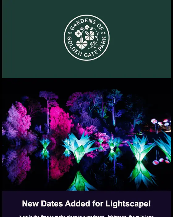 Gardens of Golden Gate Park promotional email
