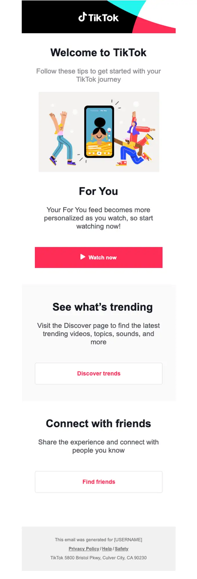 TikTok welcome email, full length