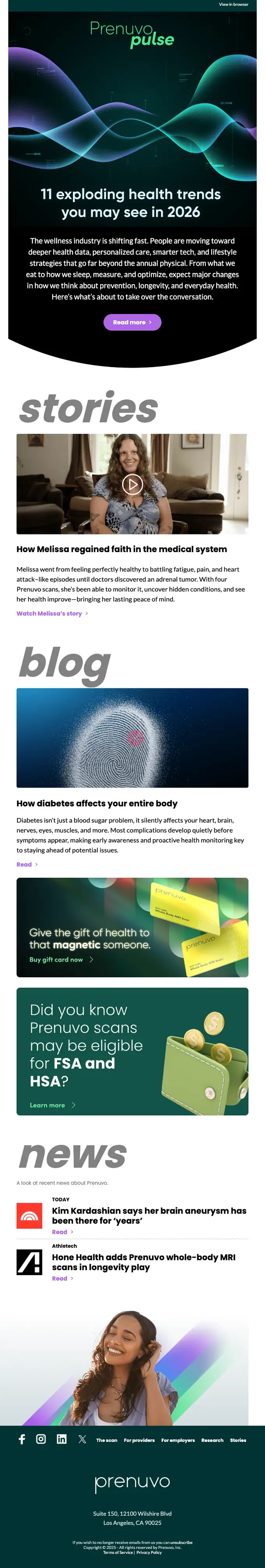 Prenuvo newsletter email, full length