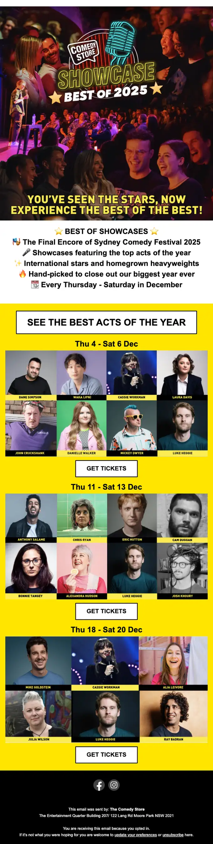 The Comedy Store promotional email, full length