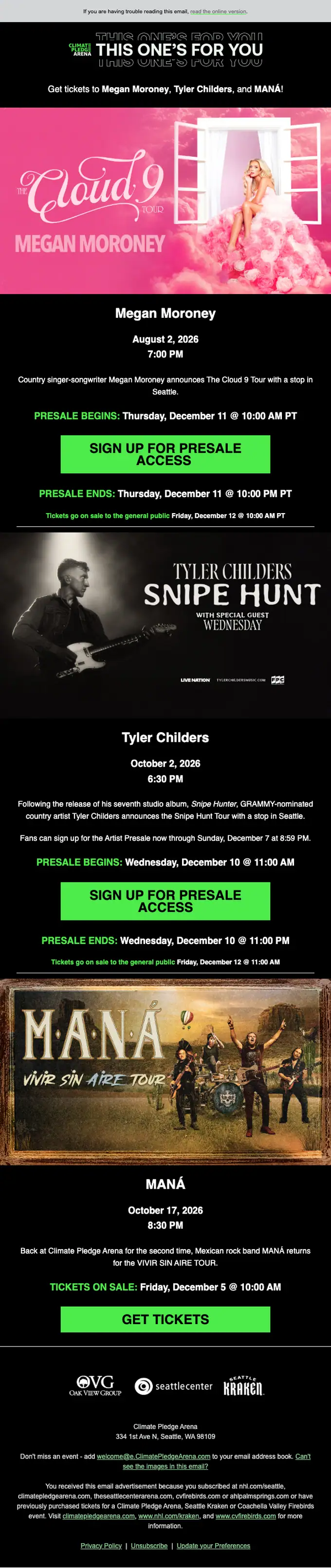 Climate Pledge Arena promotional email, full length
