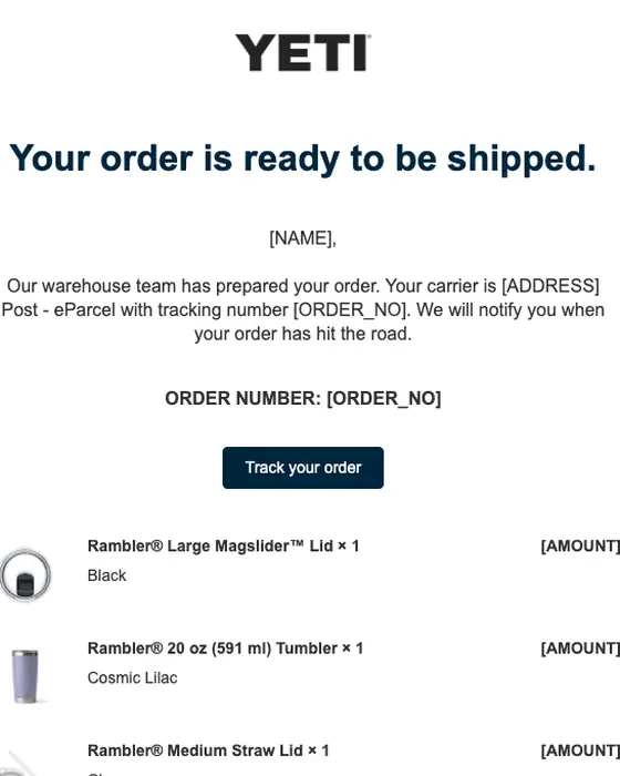 YETI Australia shipping email