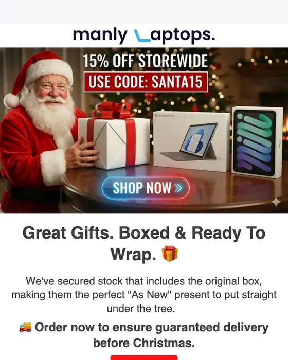 ManlyLaptops.com.au Christmas email