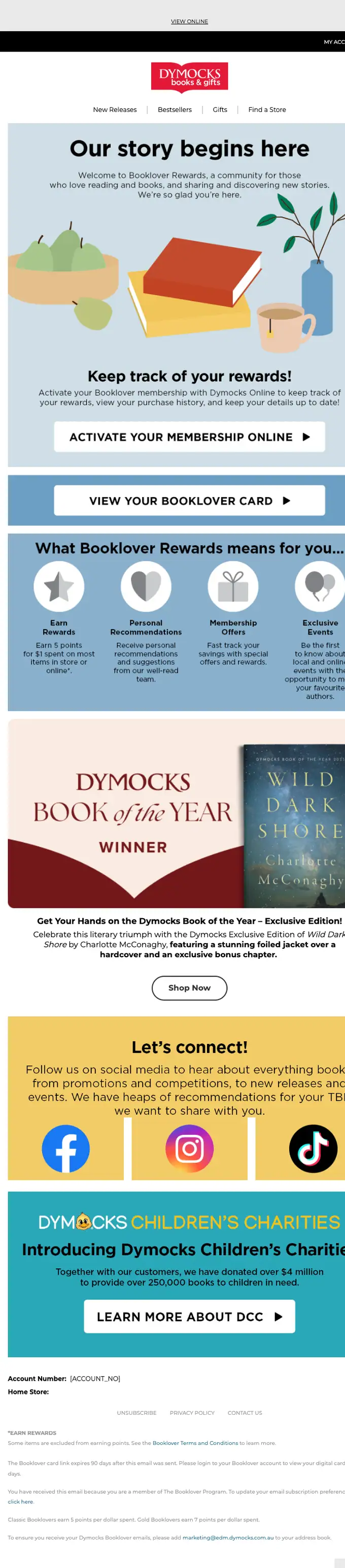 Dymocks Booklover welcome email, full length
