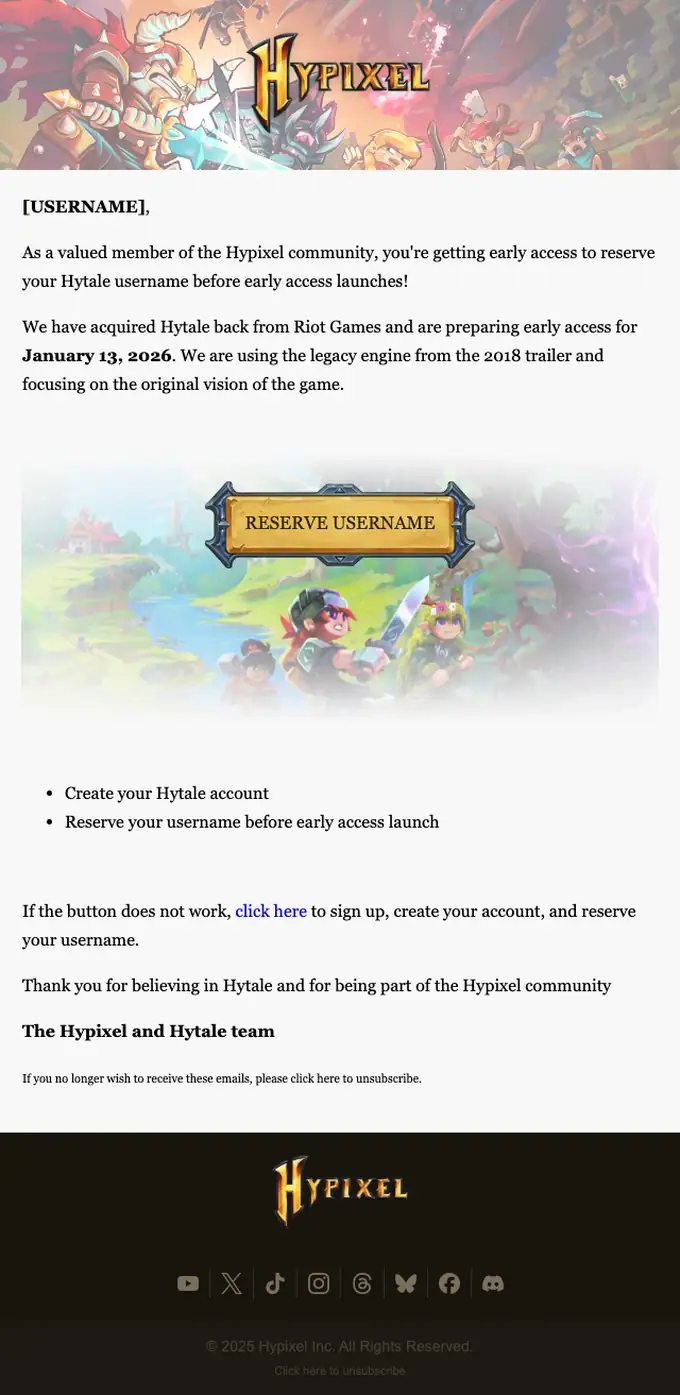 Hypixel Newsletter newsletter email, full length