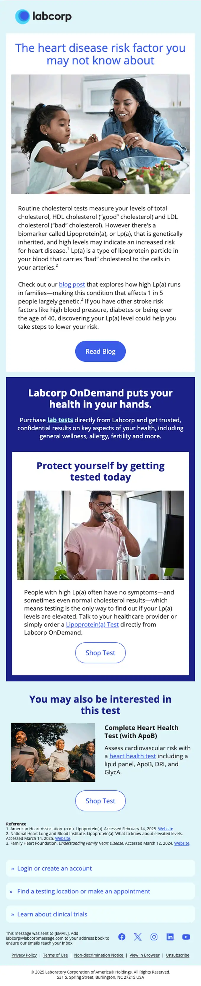 Labcorp promotional email, full length
