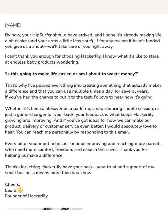 Hackerlily thank you email