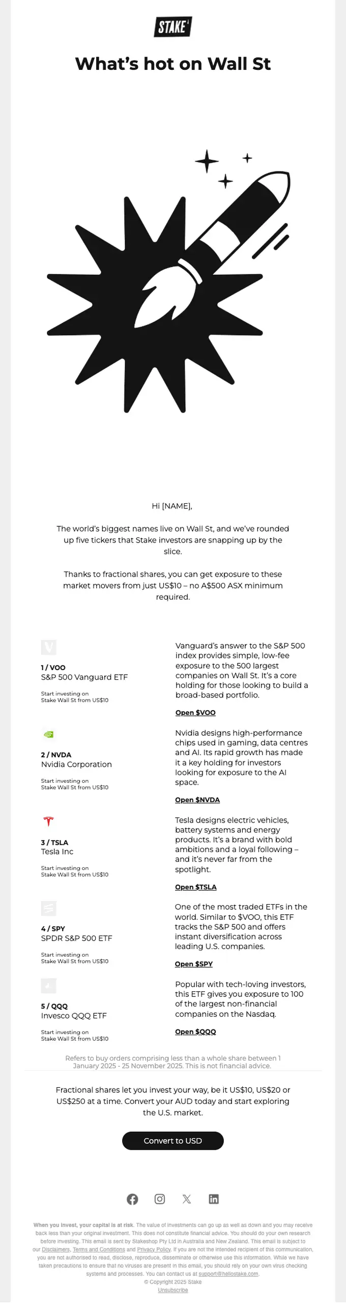 Stake newsletter email, full length