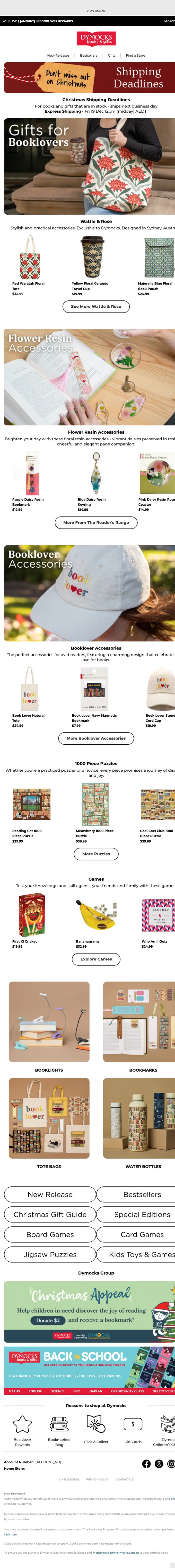 Dymocks Booklover promotional email, full length