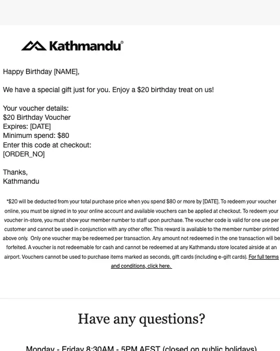 Kathmandu AU promotional email