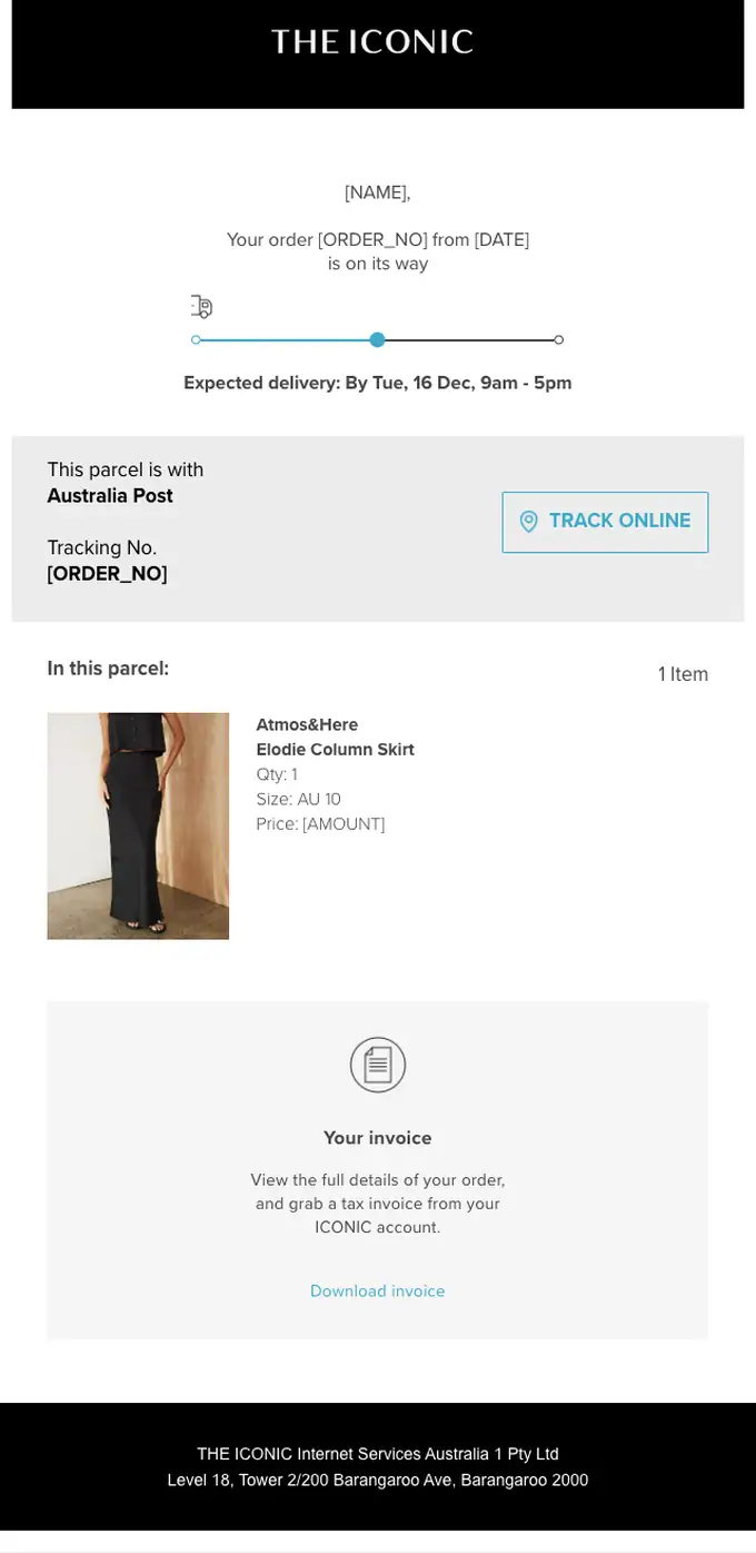 THE ICONIC shipping email, full length