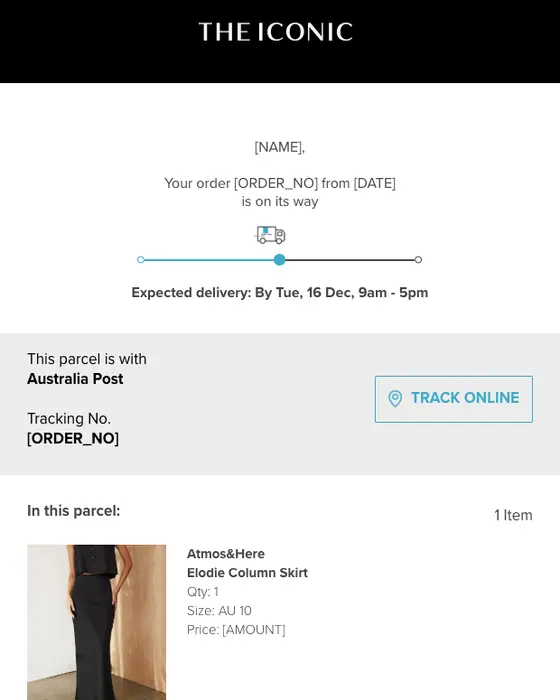 THE ICONIC shipping email