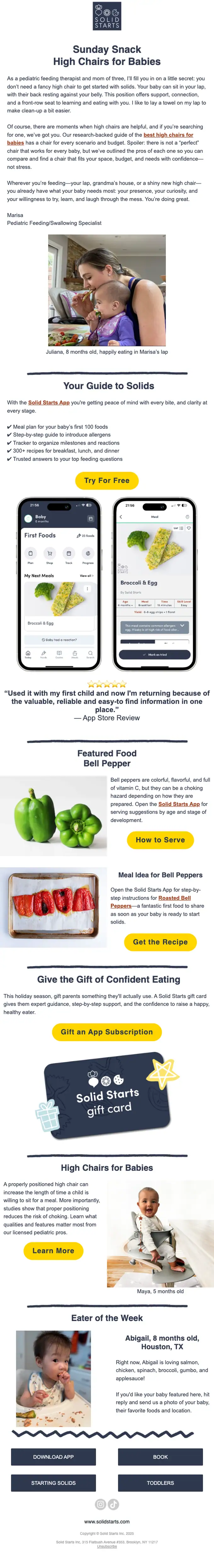 Solid Starts newsletter email, full length