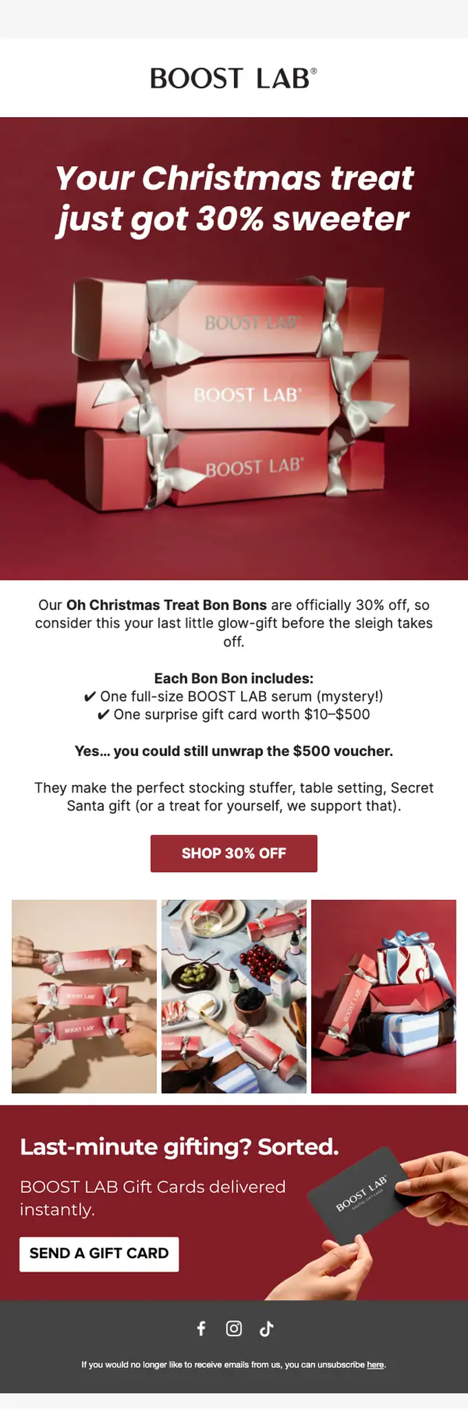 BOOST LAB seasonal email, full length