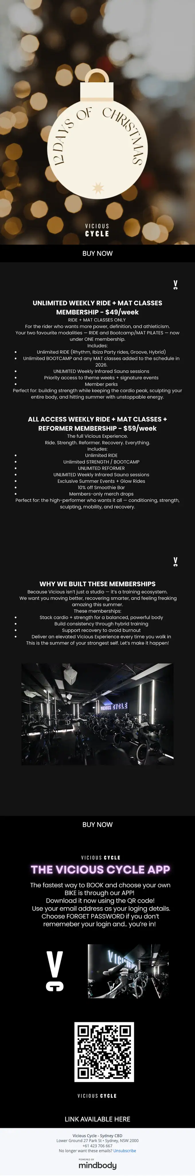 Vicious Cycle - Sydney CBD promotional email, full length