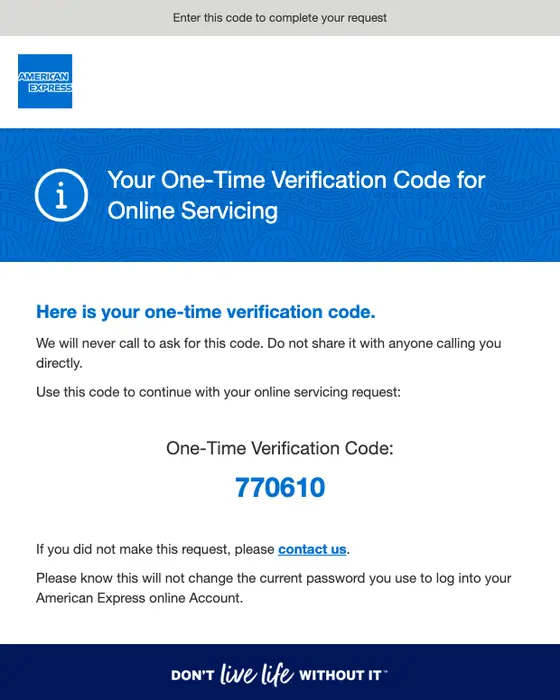American Express otp email