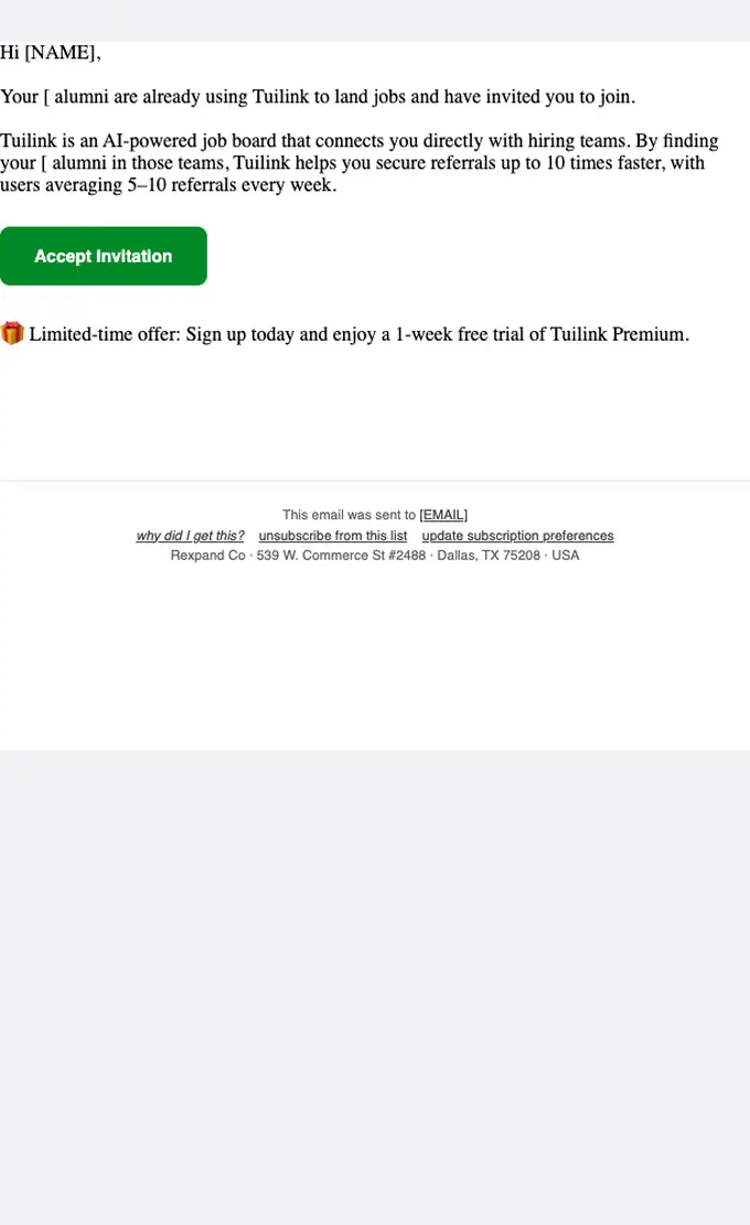 Rexpand referral email, full length