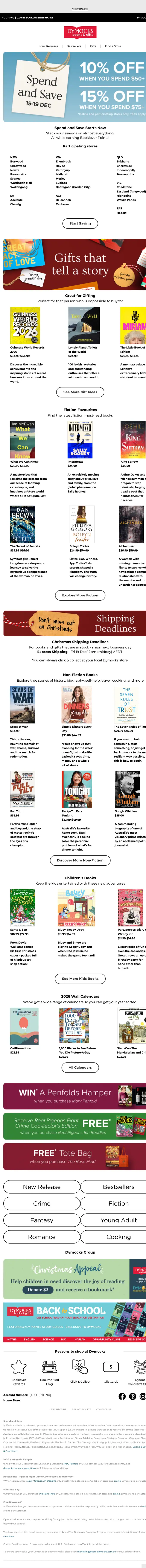 Dymocks Booklover promotional email, full length
