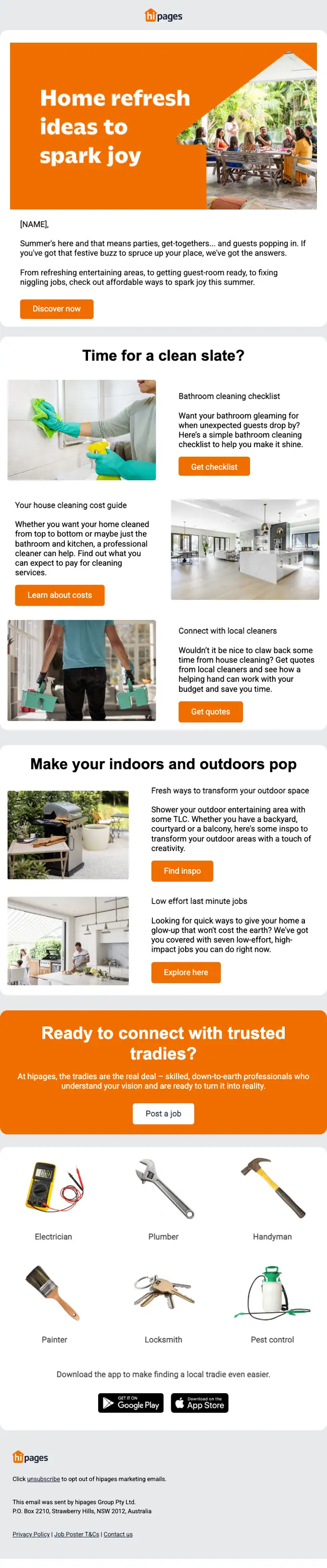 hipages promotional email, full length