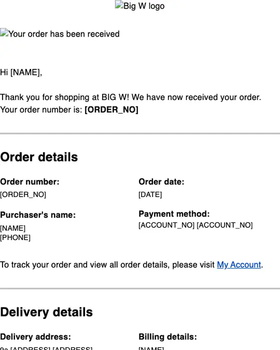 BIG W email