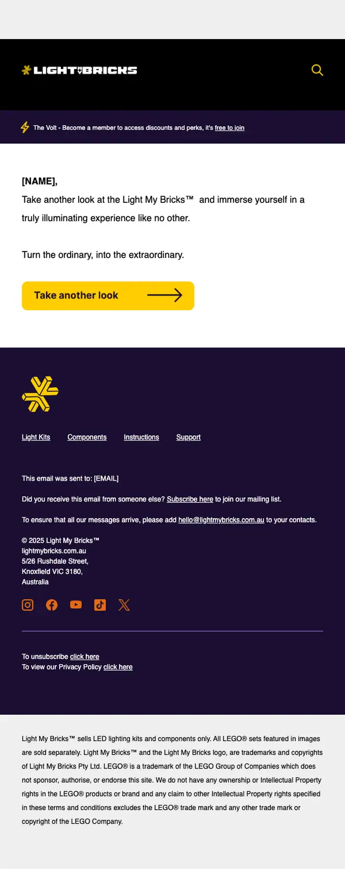 Light My Bricks Australia re engagement email, full length