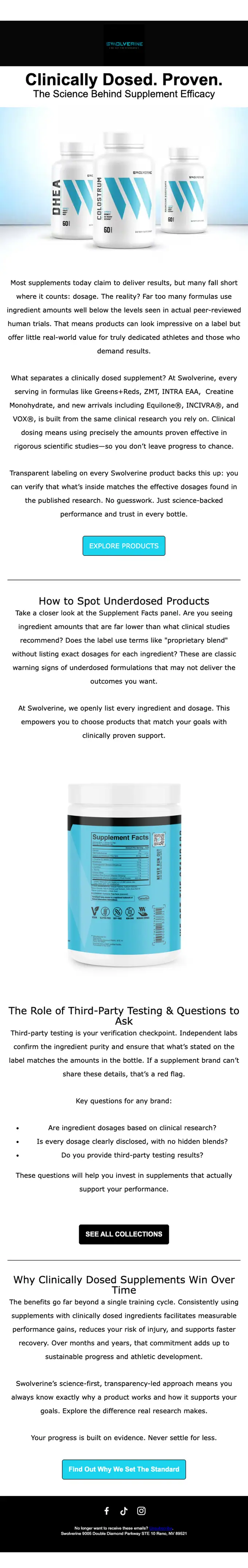 Swolverine promotional email, full length