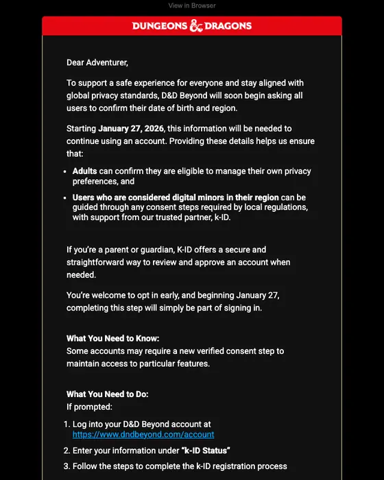 D&D Beyond account notice email